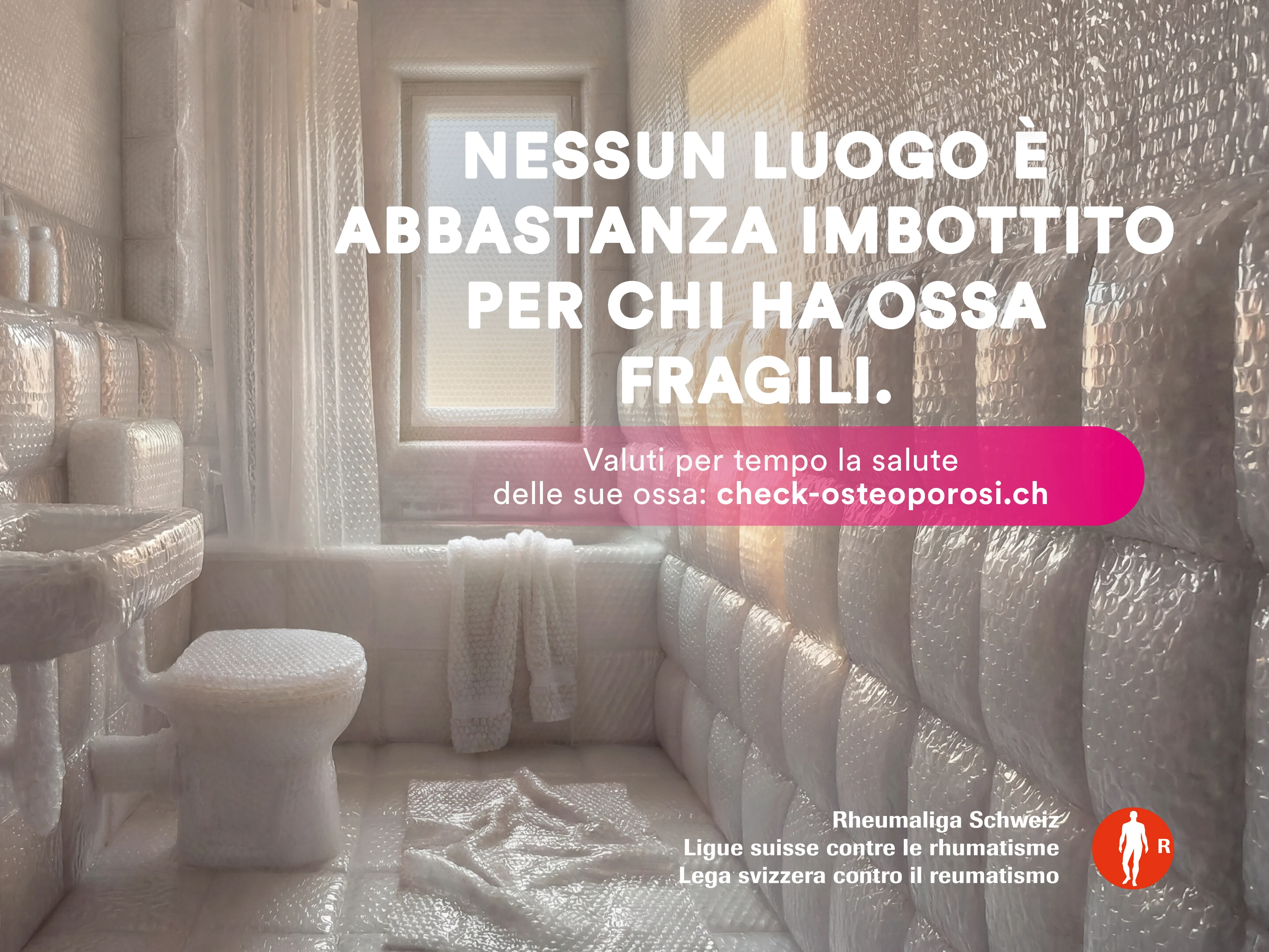 Un bagno avvolto nella carta a bolle.